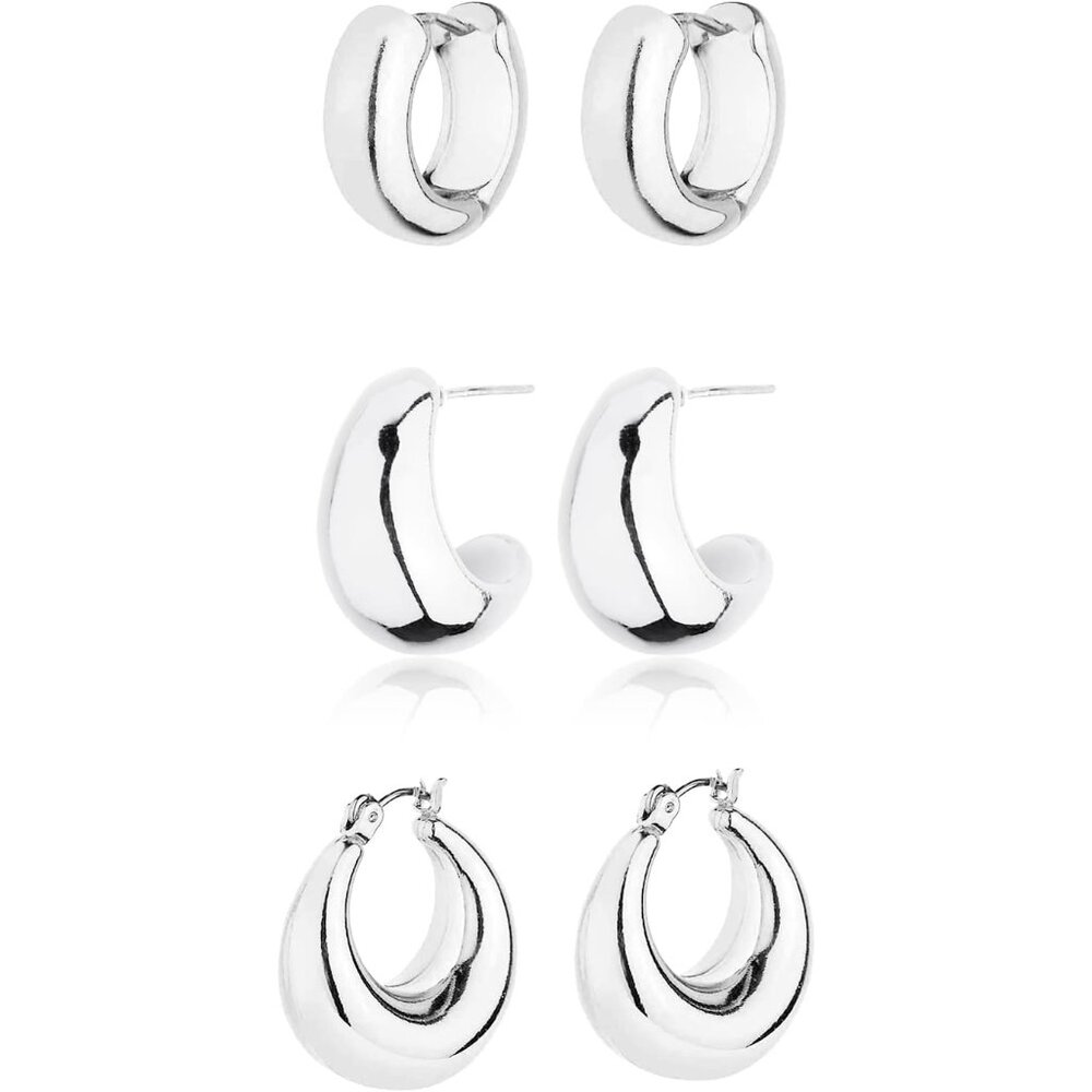 Elegant 14k Gold Plated Chunky Hoop Earring Set - Hypoallergenic & Lightweight